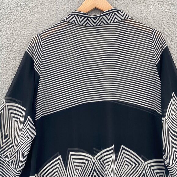 IC By Connie K Top Womens Extra Large Black Striped Button Collar 3/4 Sleeves* - Picture 4 of 11